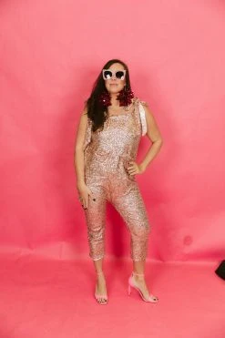 Fringe Co Rose Gold Sequin Party Jumpsuit Sequin Collection