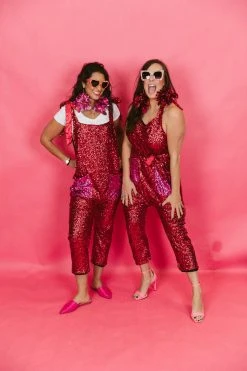 Fringe Co Sequin Collection Red And Pink Sequin Party Jumpsuit