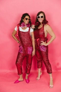Fringe Co Sequin Collection Red And Pink Sequin Party Jumpsuit