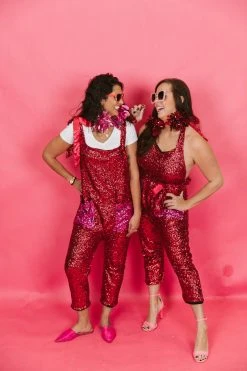 Fringe Co Sequin Collection Red And Pink Sequin Party Jumpsuit