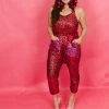 Fringe Co Sequin Collection Red And Pink Sequin Party Jumpsuit