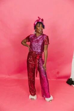 Fringe Co Red And Pink High Waisted Sequin Pant