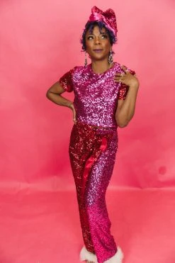 Fringe Co Red And Pink High Waisted Sequin Pant