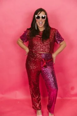 Fringe Co Red And Pink High Waisted Sequin Pant