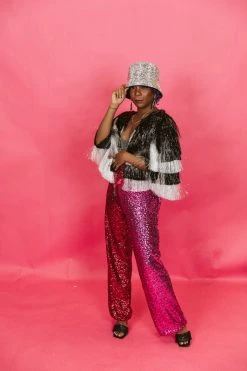 Fringe Co Black And White Tinsel Jacket