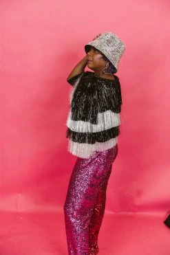 Fringe Co Black And White Tinsel Jacket