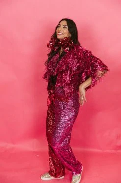 Fringe Co Totally Tinsel Collection Fuchsia Pink Tinsel Jacket