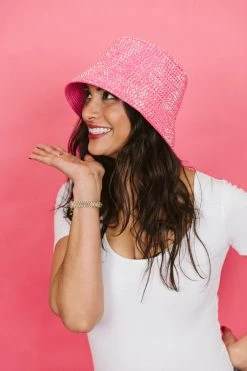 Fringe Co Shop Spring Sparkles Bright Pink Rhinestone Bucket Hat