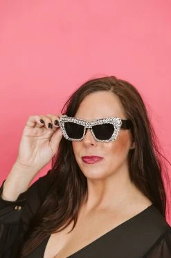 Fringe Co Shop Spring Sparkles Silver Rhinestone Cat Eye Sunglasses
