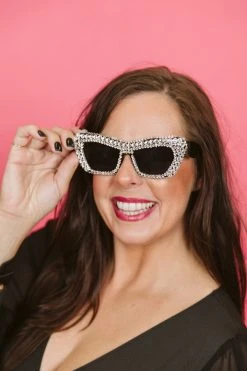 Fringe Co Shop Spring Sparkles Silver Rhinestone Cat Eye Sunglasses
