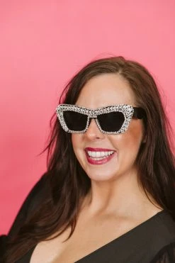 Fringe Co Shop Spring Sparkles Silver Rhinestone Cat Eye Sunglasses