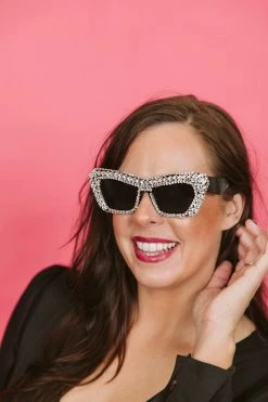 Fringe Co Shop Spring Sparkles Silver Rhinestone Cat Eye Sunglasses