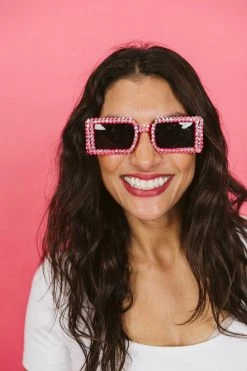 Fringe Co Hot Pink Rhinestone Rectangle Sunglasses