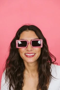 Fringe Co Hot Pink Rhinestone Rectangle Sunglasses