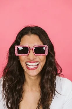 Fringe Co Hot Pink Rhinestone Rectangle Sunglasses