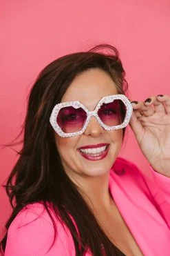 Fringe Co Shop Spring Sparkles White Rhinestone Octagon Sunglasses