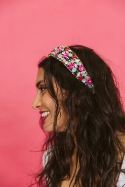 Fringe Co Pink Multicolored Stone Headband Shop Spring Sparkles