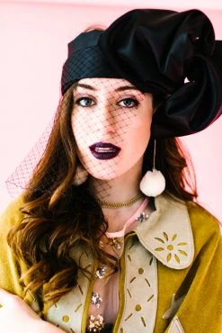 Fringe Co Party Wraps Black Satin Veiled Headwrap