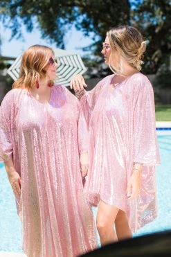 Fringe Co Shop Spring Sparkles Mauve Pink Sequin Long Caftan