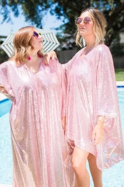 Fringe Co Shop Spring Sparkles Mauve Pink Sequin Long Caftan