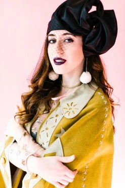 Fringe Co Party Wraps Black Satin Veiled Headwrap