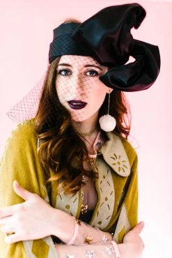 Fringe Co Party Wraps Black Satin Veiled Headwrap