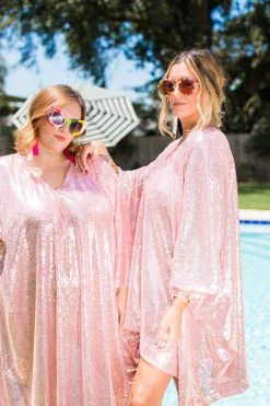 Fringe Co Shop Spring Sparkles Mauve Pink Sequin Long Caftan
