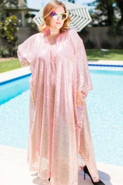 Fringe Co Shop Spring Sparkles Mauve Pink Sequin Long Caftan