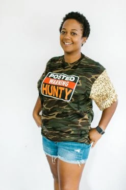 Fringe Co Party Collection Hunty Cunty Gold Sequin Sleeve Party Tee