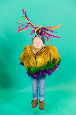 Fringe Co Party Wraps Kid's Mini Rainbow Metallic Stripe With Rainbow Feather Party Wrap
