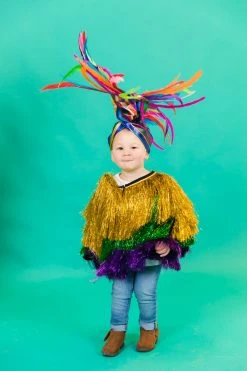 Fringe Co Party Wraps Kid's Mini Rainbow Metallic Stripe With Rainbow Feather Party Wrap