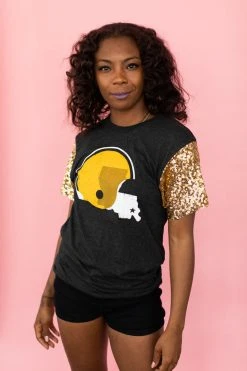 Fringe Co Dirty Coast Gold Sequin Sleeve Party Tee Party Collection