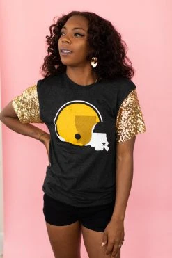 Fringe Co Dirty Coast Gold Sequin Sleeve Party Tee Party Collection