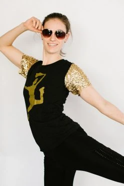 Fringe Co Saintsation Jesse Gold Sequin Sleeve Party Tee Party Collection