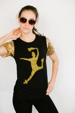 Fringe Co Saintsation Jesse Gold Sequin Sleeve Party Tee Party Collection