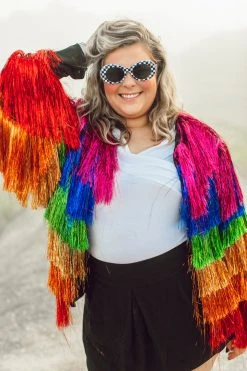 Fringe Co Totally Tinsel Collection The Rebel Rainbow Tinsel Fringe Jacket