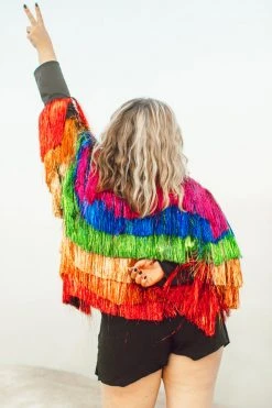 Fringe Co Totally Tinsel Collection The Rebel Rainbow Tinsel Fringe Jacket