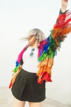 Fringe Co Totally Tinsel Collection The Rebel Rainbow Tinsel Fringe Jacket