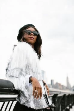 Fringe Co The Princess White And Silver Totally Tinsel Fringe Jacket