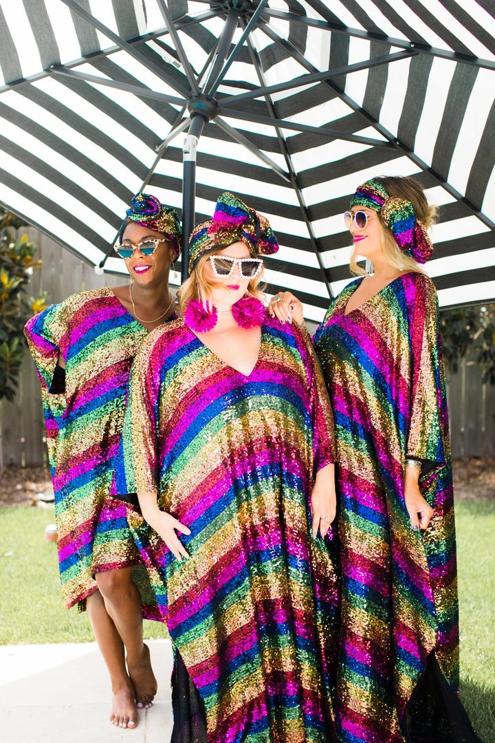 Fringe Co Rainbow Stripe Sequin Short Caftan Caftan Club Collection 3 Fringe Co Rainbow Stripe Sequin Short Caftan Caftan Club Collection