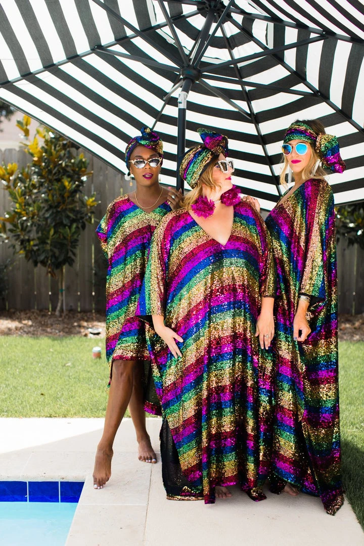 Fringe Co Rainbow Stripe Sequin Short Caftan Caftan Club Collection 17 Fringe Co Rainbow Stripe Sequin Short Caftan Caftan Club Collection