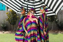 Fringe Co Caftan Club Collection Rainbow Stripe Sequin Long Caftan