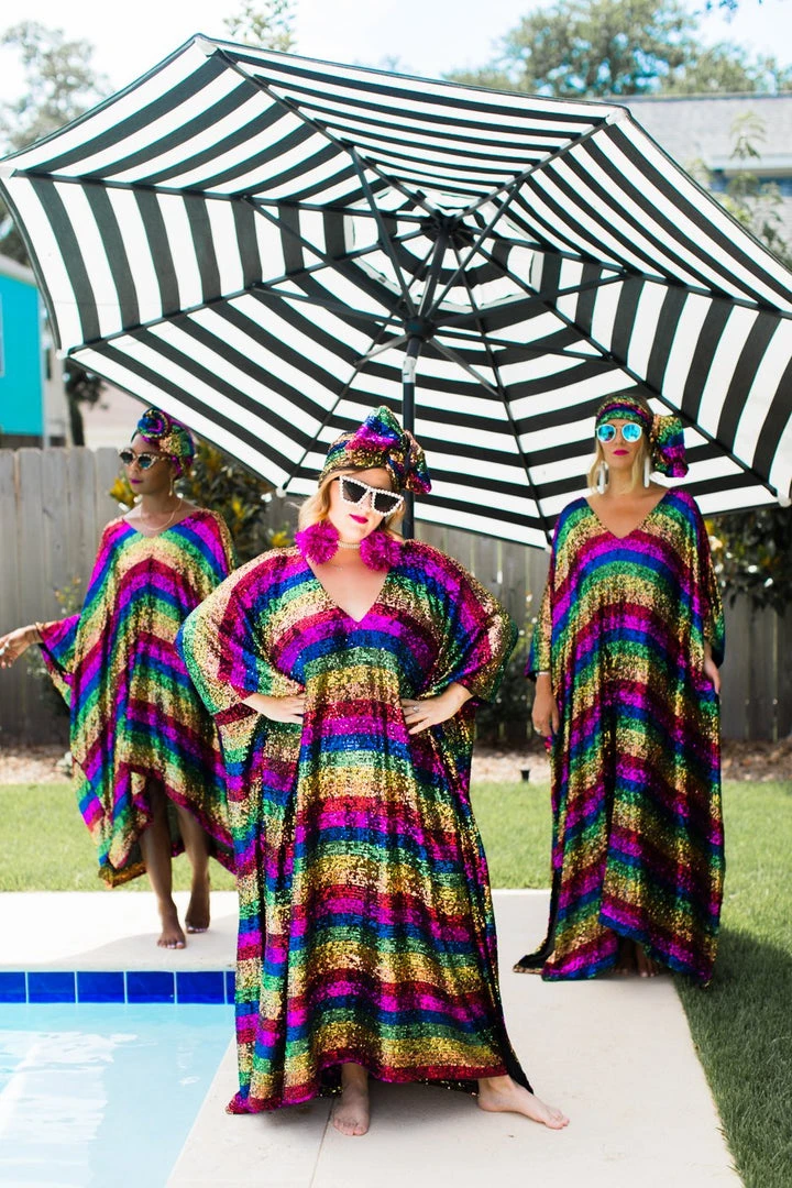 Fringe Co Rainbow Stripe Sequin Short Caftan Caftan Club Collection 7 Fringe Co Rainbow Stripe Sequin Short Caftan Caftan Club Collection