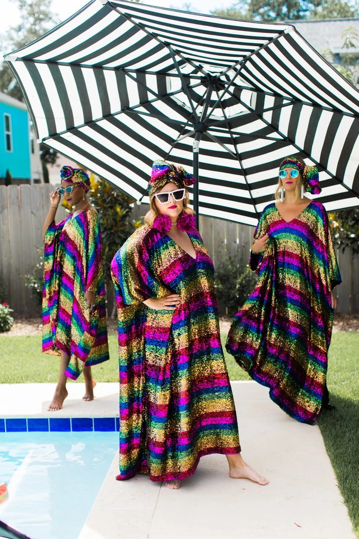 Fringe Co Rainbow Stripe Sequin Short Caftan Caftan Club Collection 21 Fringe Co Rainbow Stripe Sequin Short Caftan Caftan Club Collection