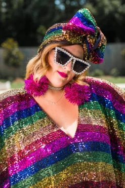 Fringe Co Caftan Club Collection Rainbow Stripe Sequin Long Caftan