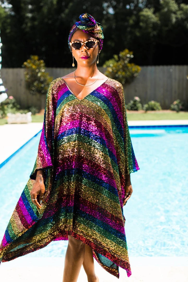 Fringe Co Rainbow Stripe Sequin Short Caftan Caftan Club Collection 1 Fringe Co Rainbow Stripe Sequin Short Caftan Caftan Club Collection