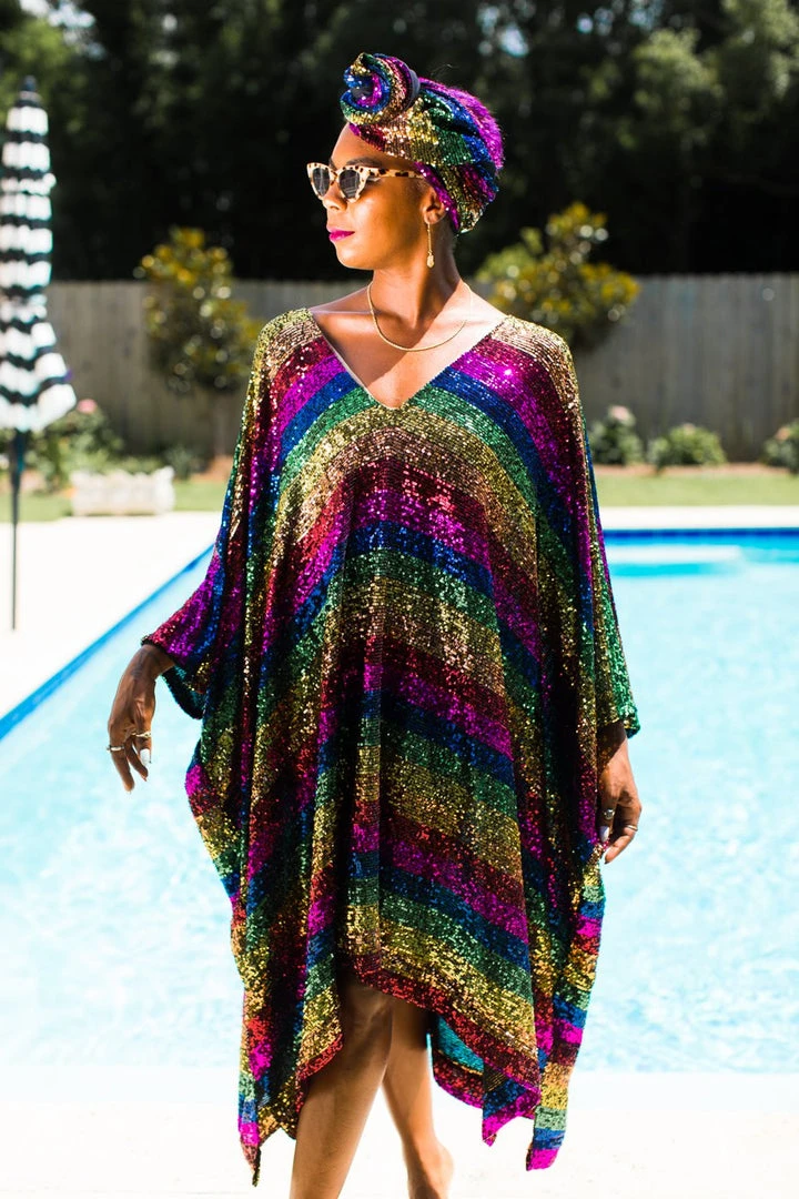 Fringe Co Rainbow Stripe Sequin Short Caftan Caftan Club Collection 2 Fringe Co Rainbow Stripe Sequin Short Caftan Caftan Club Collection