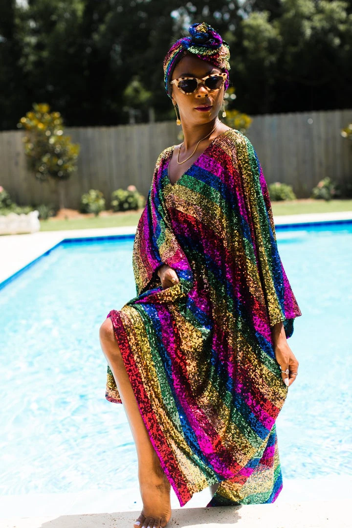 Fringe Co Rainbow Stripe Sequin Short Caftan Caftan Club Collection 9 Fringe Co Rainbow Stripe Sequin Short Caftan Caftan Club Collection
