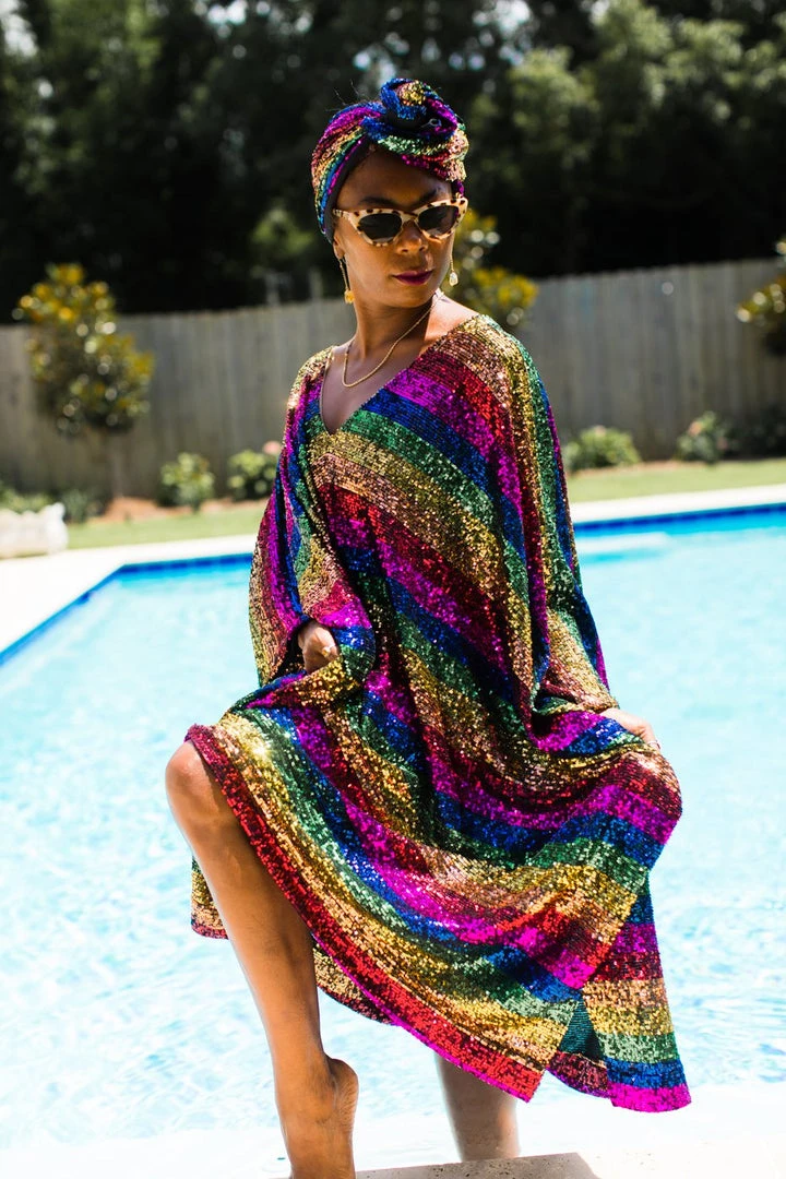 Fringe Co Rainbow Stripe Sequin Short Caftan Caftan Club Collection 11 Fringe Co Rainbow Stripe Sequin Short Caftan Caftan Club Collection