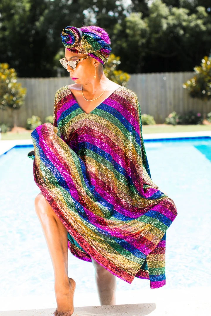 Fringe Co Rainbow Stripe Sequin Short Caftan Caftan Club Collection 13 Fringe Co Rainbow Stripe Sequin Short Caftan Caftan Club Collection